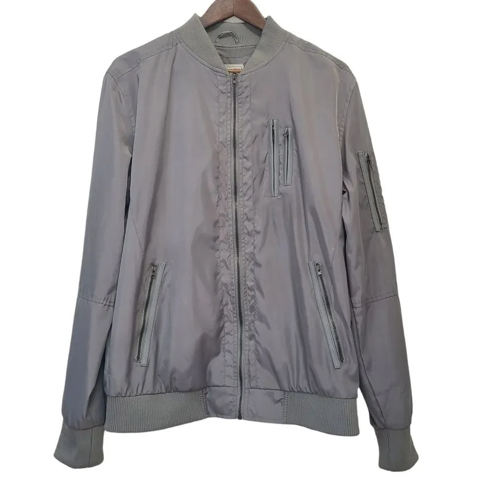 Alexander Julian Mens Size Large Gray Bomber Lightweight Jacket with Pockets